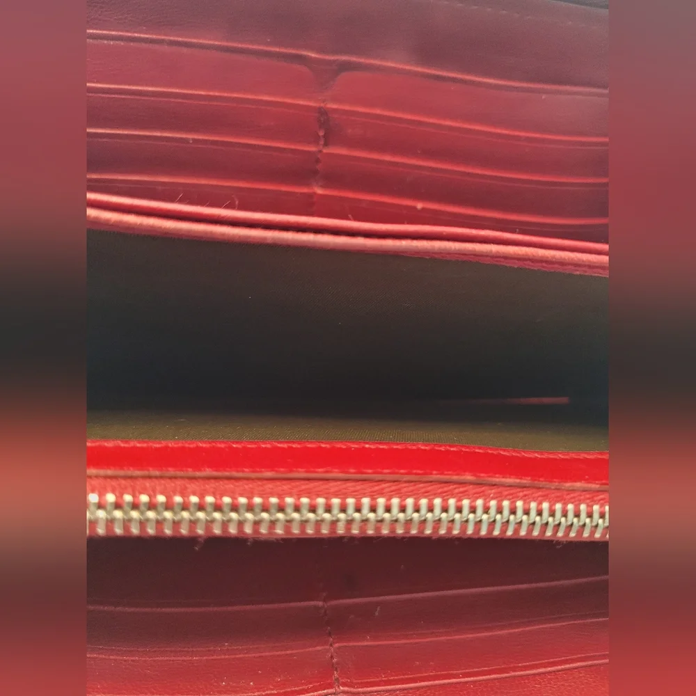 Christian Dior Red Cannage Quilted Long Zip Wallet